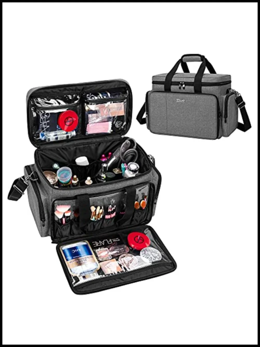 Large Travel Makeup Bag with Removable Dividers, Nylon Cosmetic Case